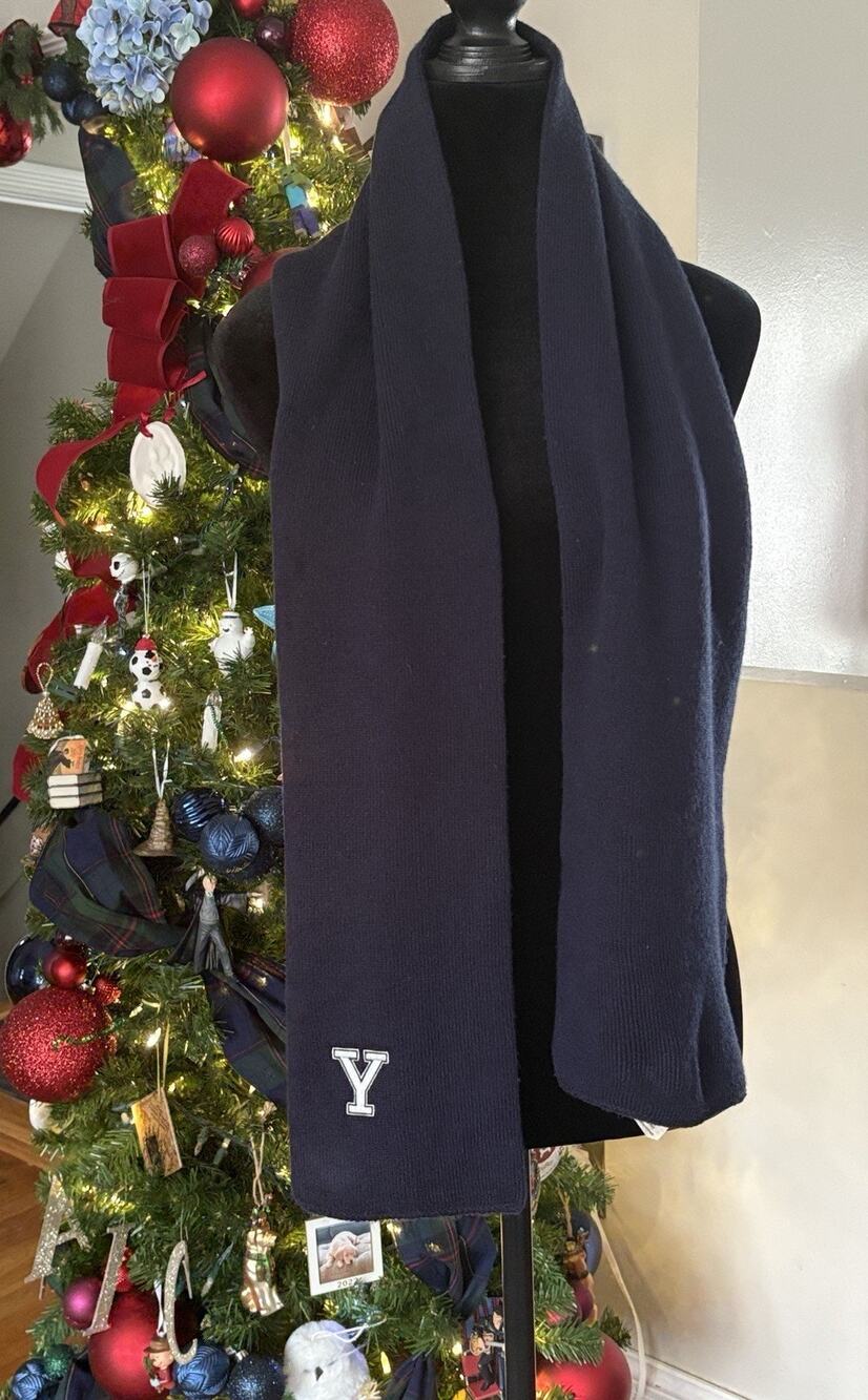 Yale Rugby Winter Scarf - Navy Embroidered 62” x 42.5”, Ivy League Academia